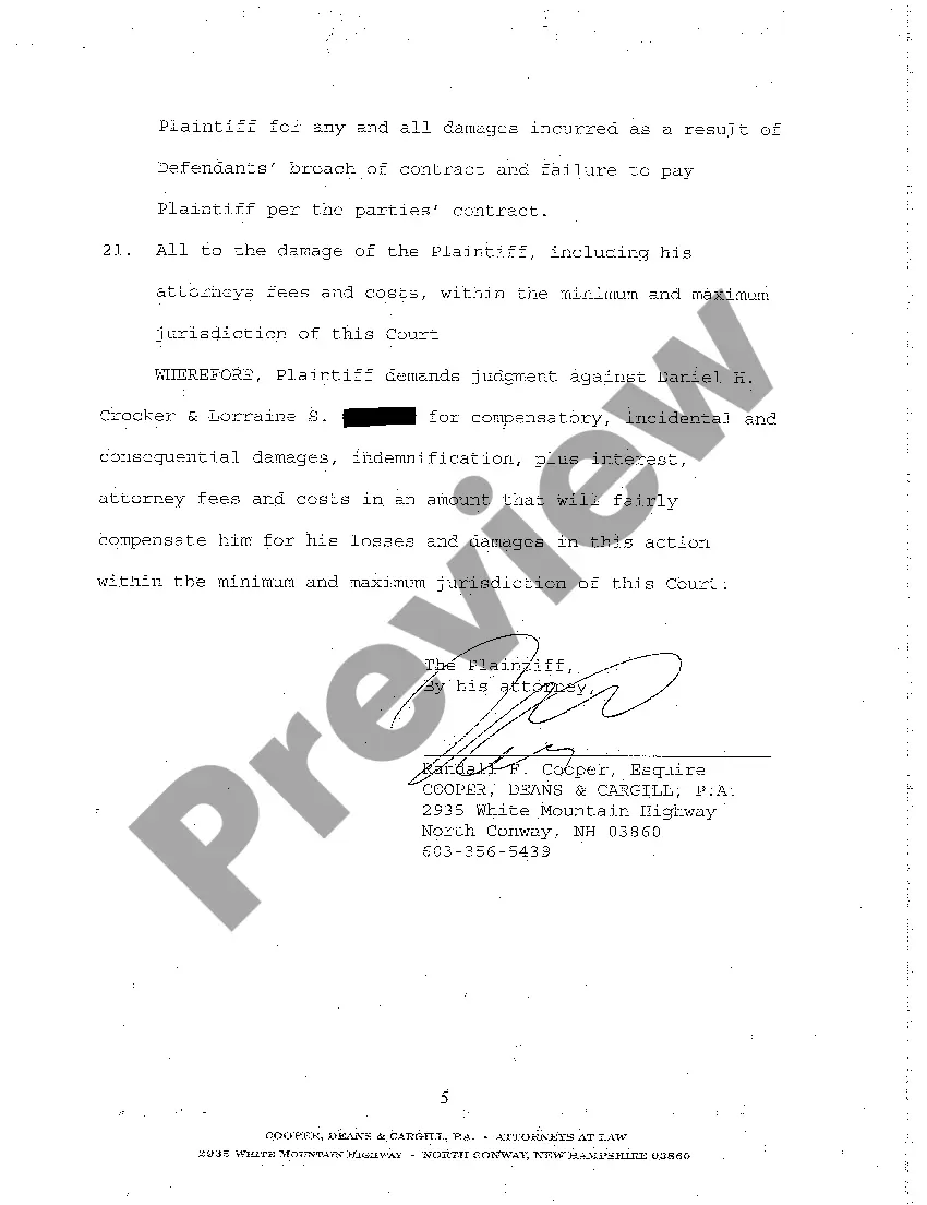 Preview A01 Complaint for Breach of Construction Contract on Addition to Home