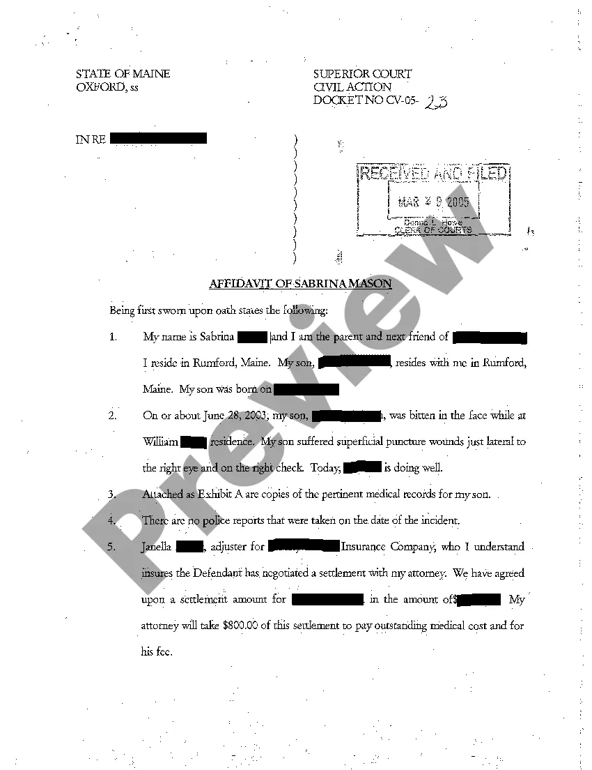 Preview A01 Motion for Approval of Personal Injury Settlement Pursuant to Maine Rule of Civil Procedure 17(A)