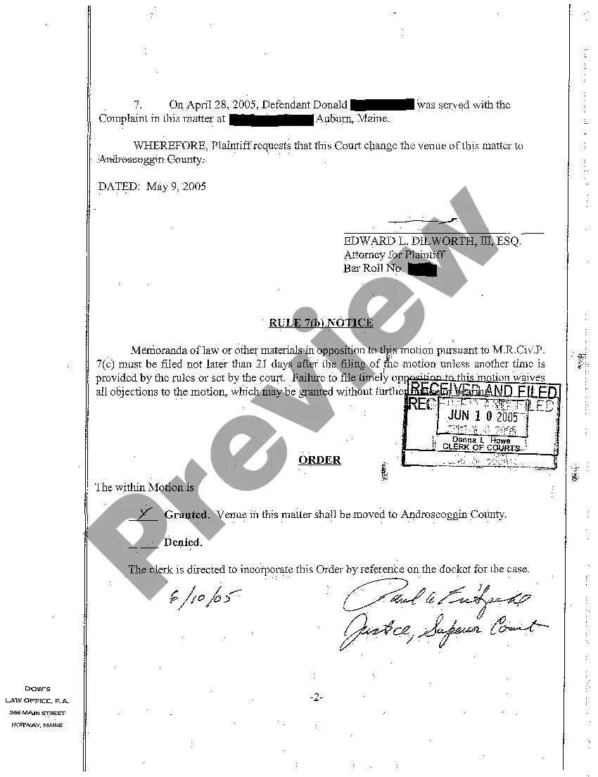 Get Plaintiff's Motion for Change of Venue Preview Plaintiff's Motion for Change of Venue