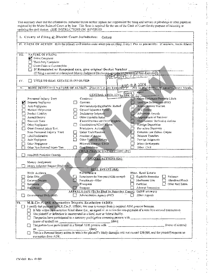 Preview A01 Complaint - Personal Injury to Lessee Due to Lessor Negligently Not Repairing Slippery Porch