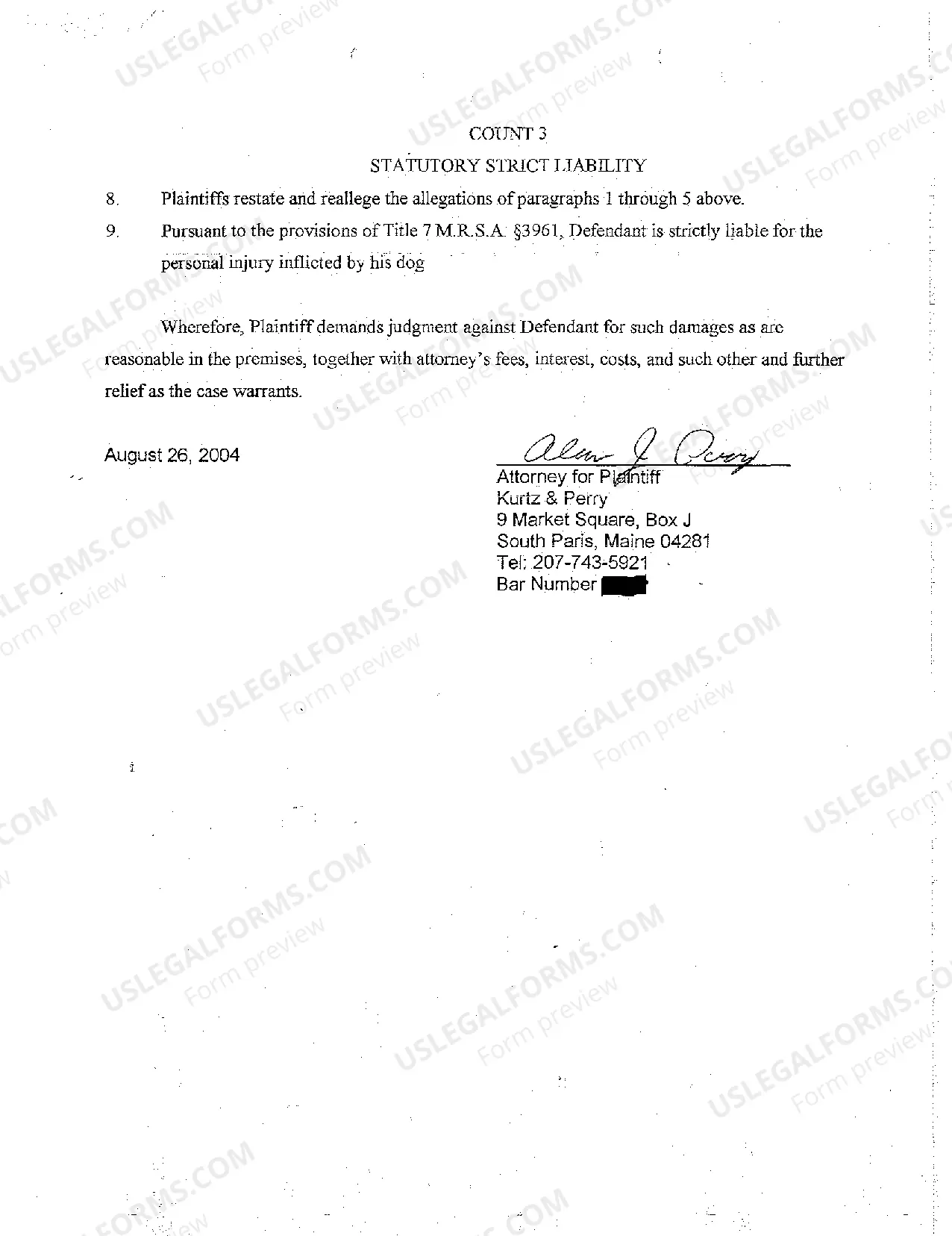 Preview A01 Complaint - Strict Liability Personal Injuries Due to Dog Bite
