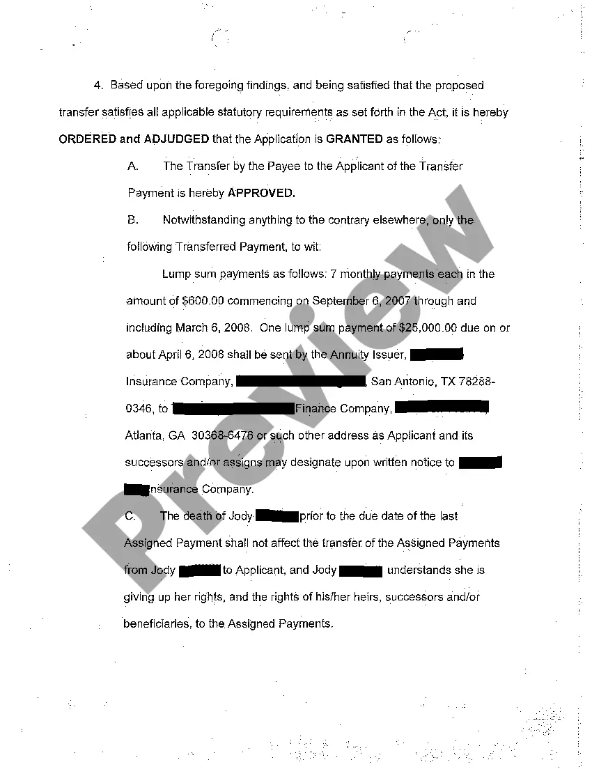 Get A02 Order of the Court to Transfer Structured Settlement Payment Rights Preview A02 Order of the Court to Transfer Structured Settlement Payment Rights