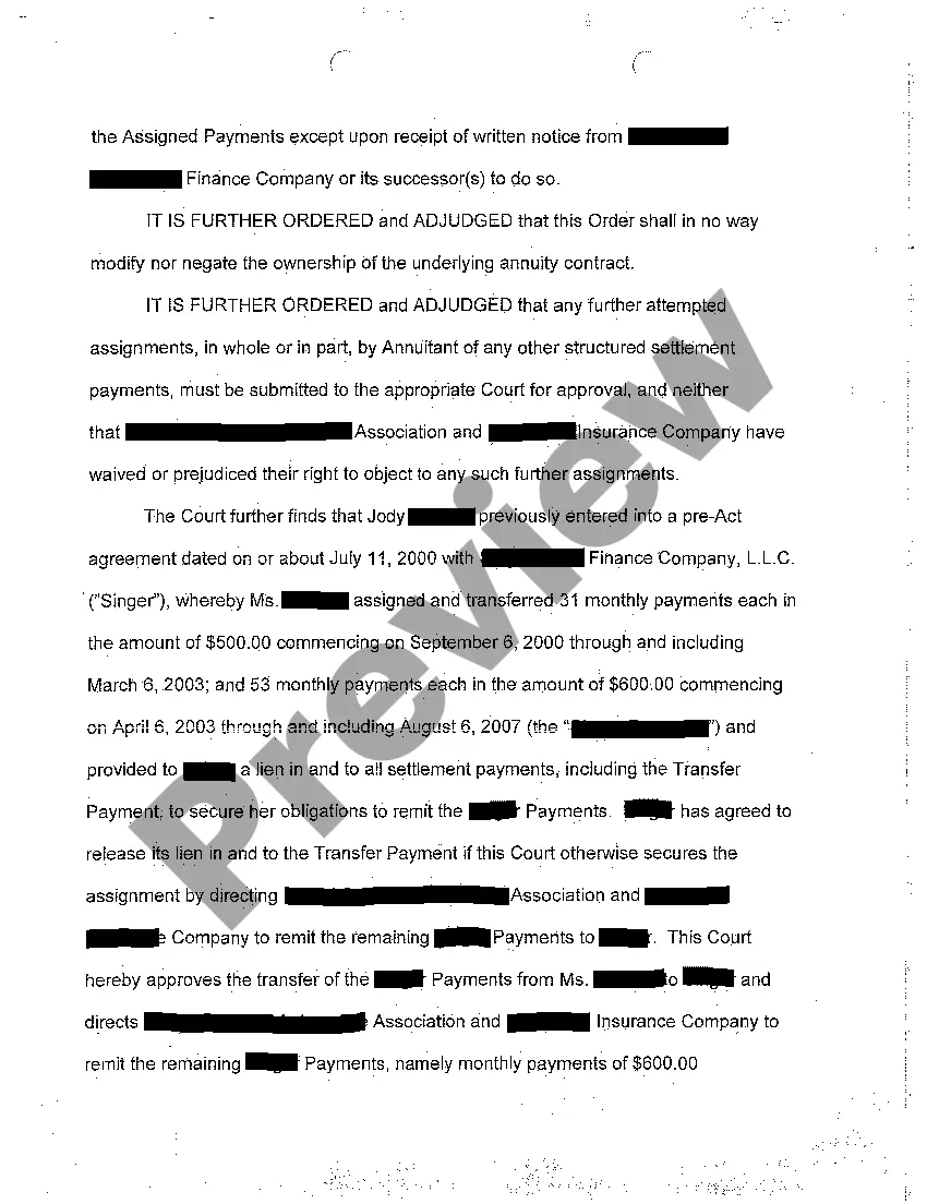 Get A02 Order of the Court to Transfer Structured Settlement Payment Rights Preview A02 Order of the Court to Transfer Structured Settlement Payment Rights