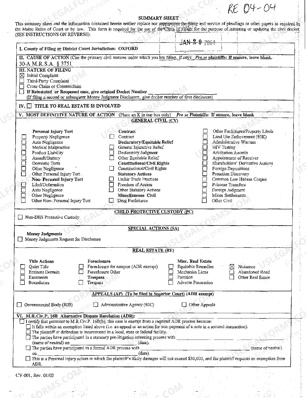 Preview A01 Complaint by City Against Property Owner for Public Nuisance Automobile Graveyard