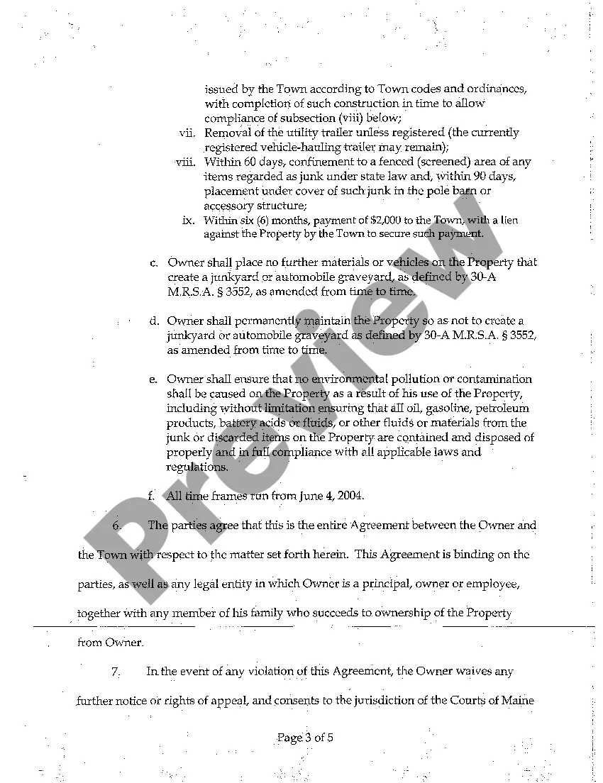 Preview A05 Consent Agreement for Property Owner to Clean Up Property