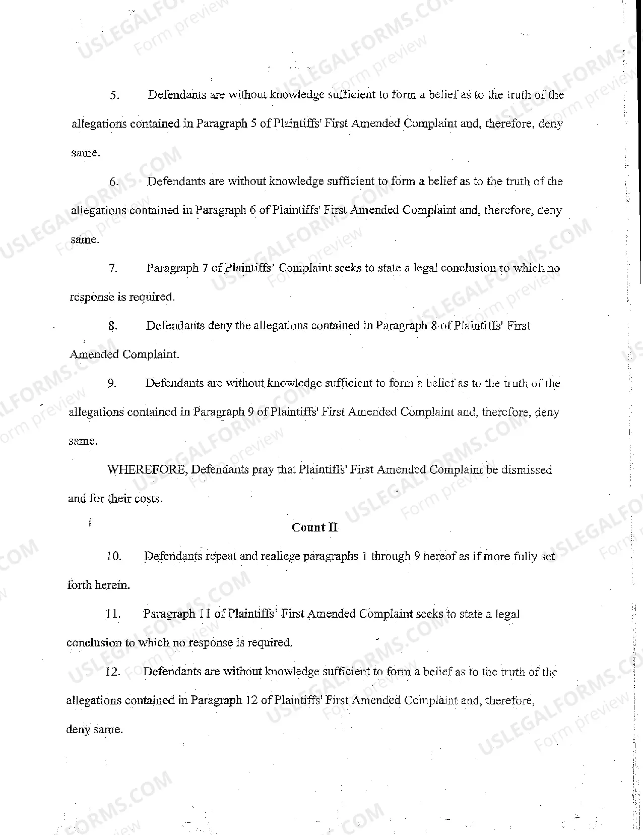 Preview A02 Defendant's Answer to First Amended Complaint and Affirmative Defenses