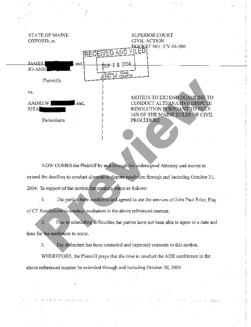 Preview A03 Motion to Extend Deadline to Conduct Alternative Dispute Resolution Pursuant to Rule 16B