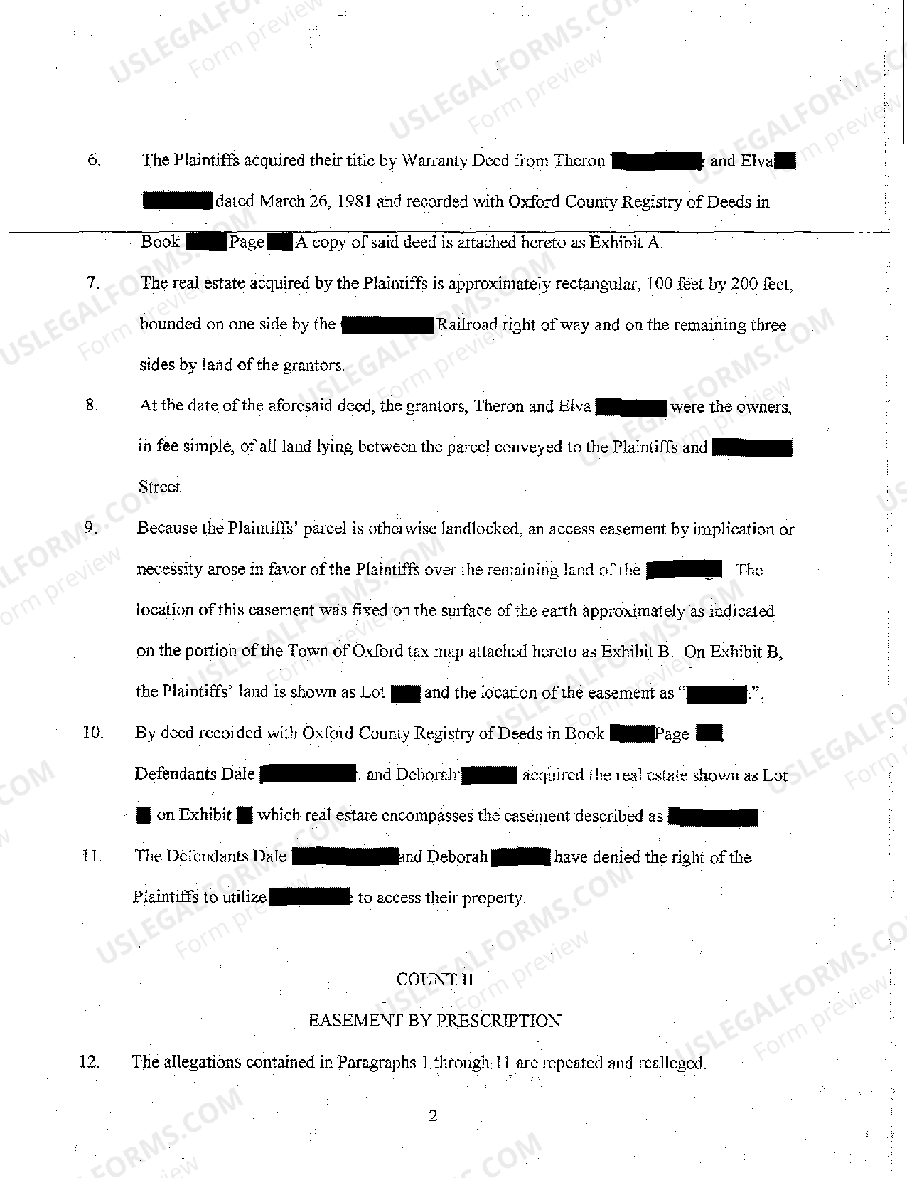 Maine Complaint for Declaratory Relief of Access Easement by