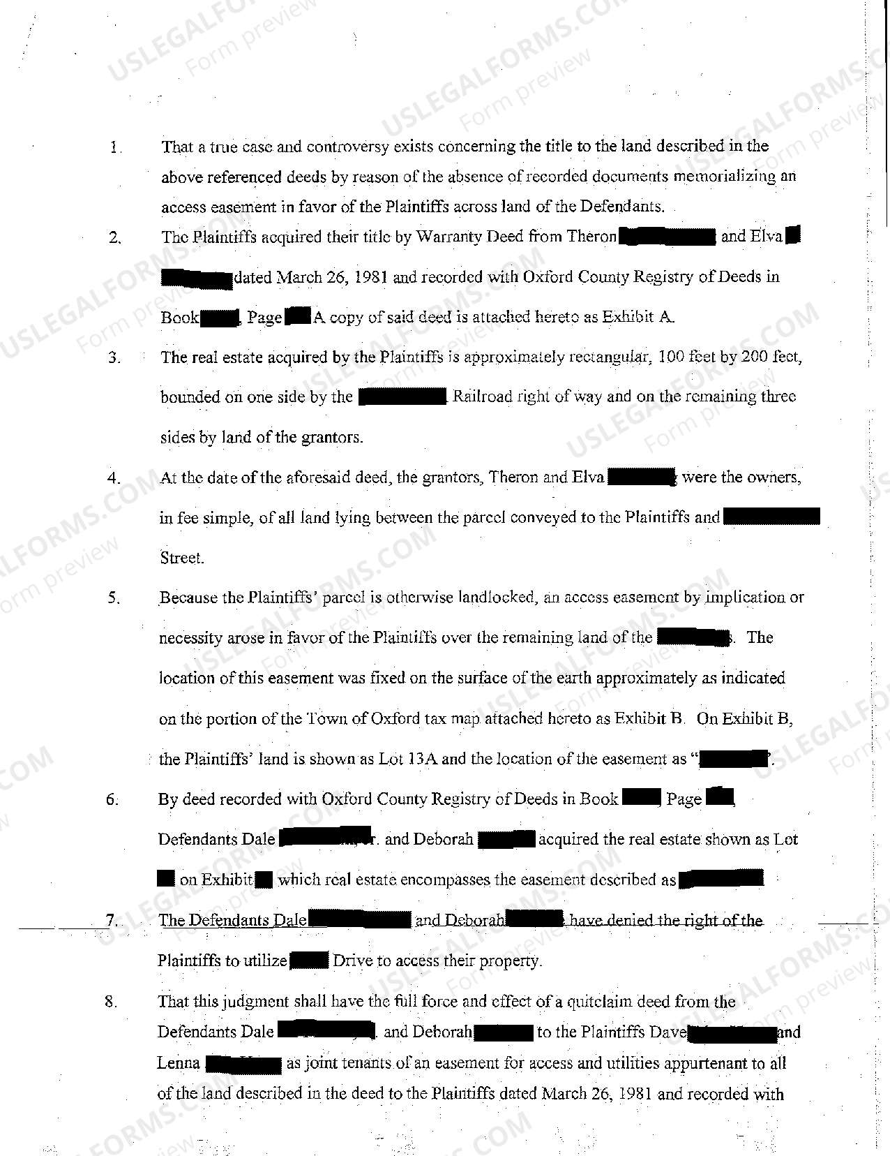 Maine Judgment Granting Easement by Implication or Necessity US Legal