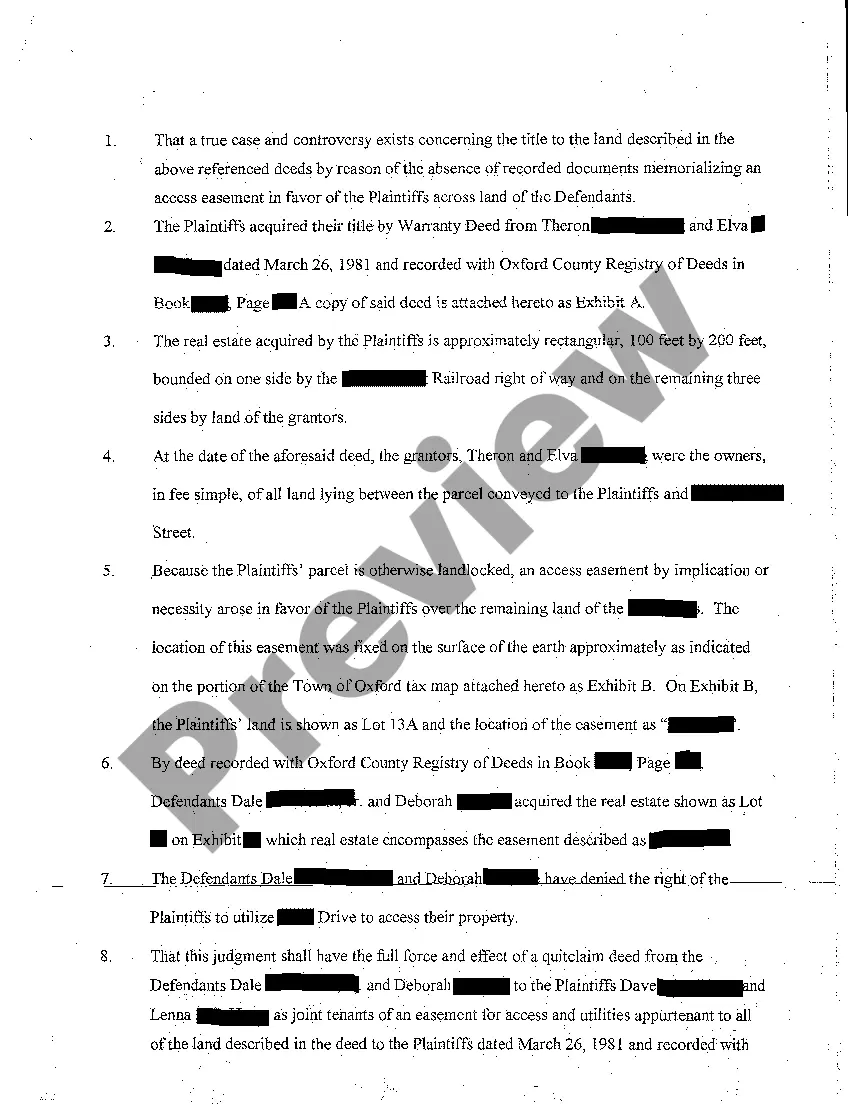 Preview A05 Judgment Granting Easement by Implication or Necessity