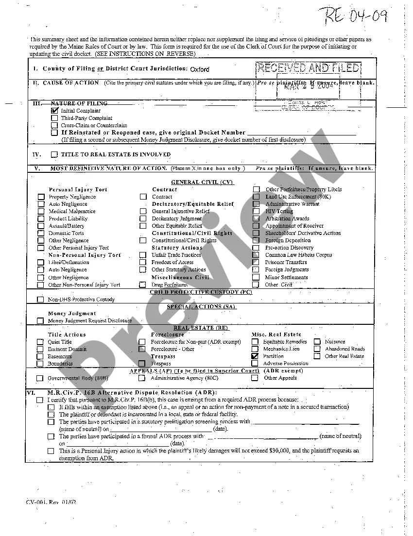 Preview A01 Complaint for Partition