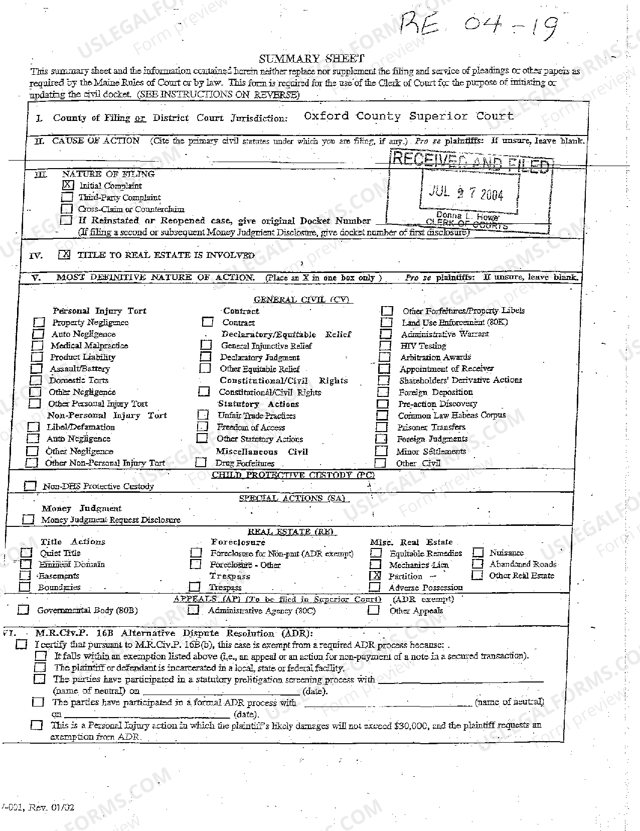 Maine Action for Partition of Real Estate US Legal Forms