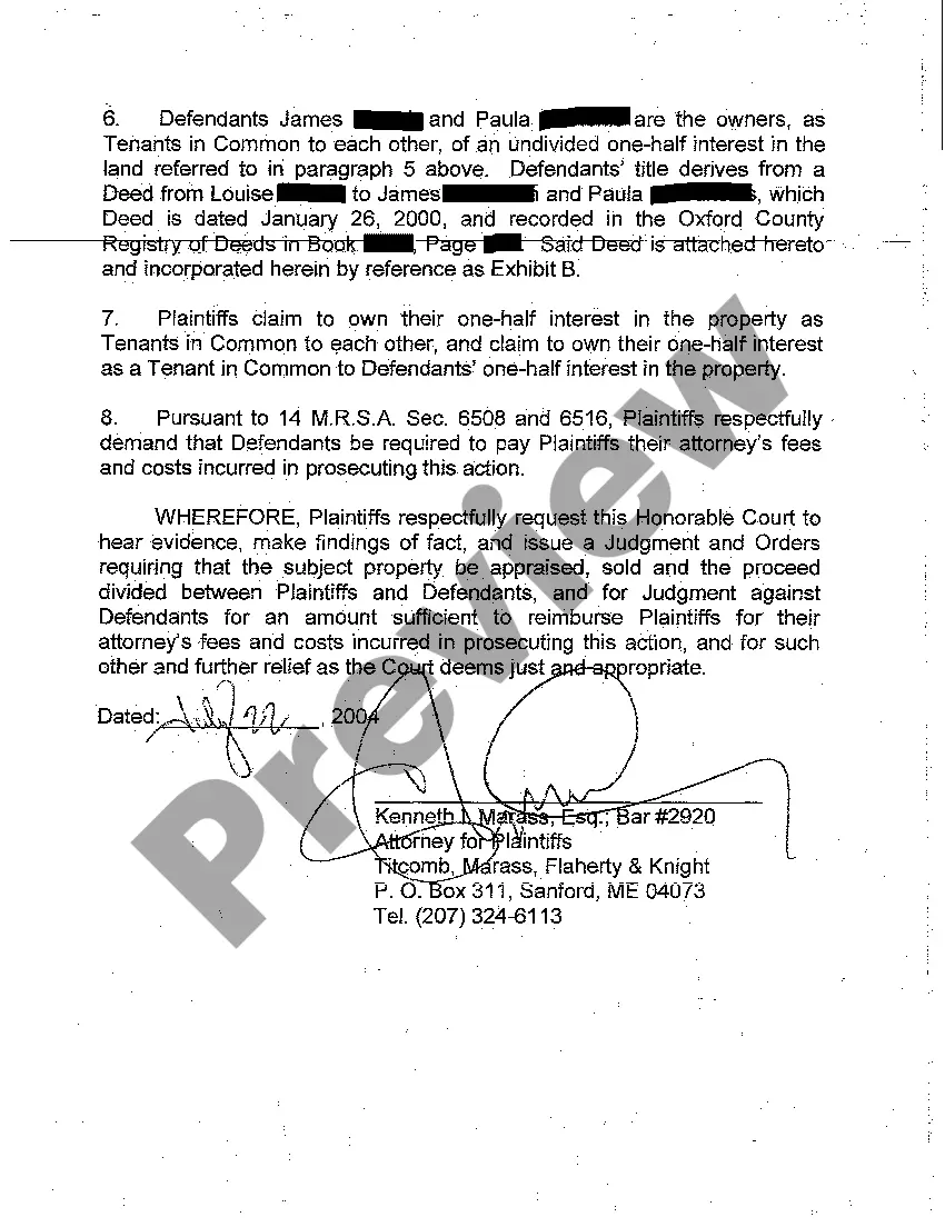 Preview A01 Action for Partition of Real Estate