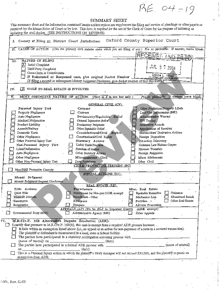 Preview A01 Action for Partition of Real Estate