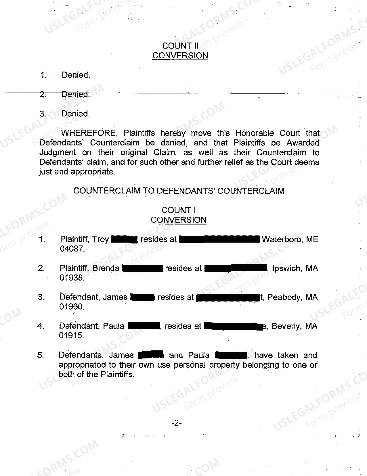 Preview A04 Plaintiff's Answer to Defendants' Counterclaims and Counterclaim to Defendants' Claims