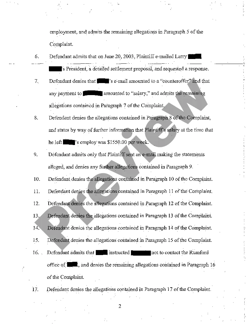Preview A04 Answer, Defenses, and Counterclaims of Defendant