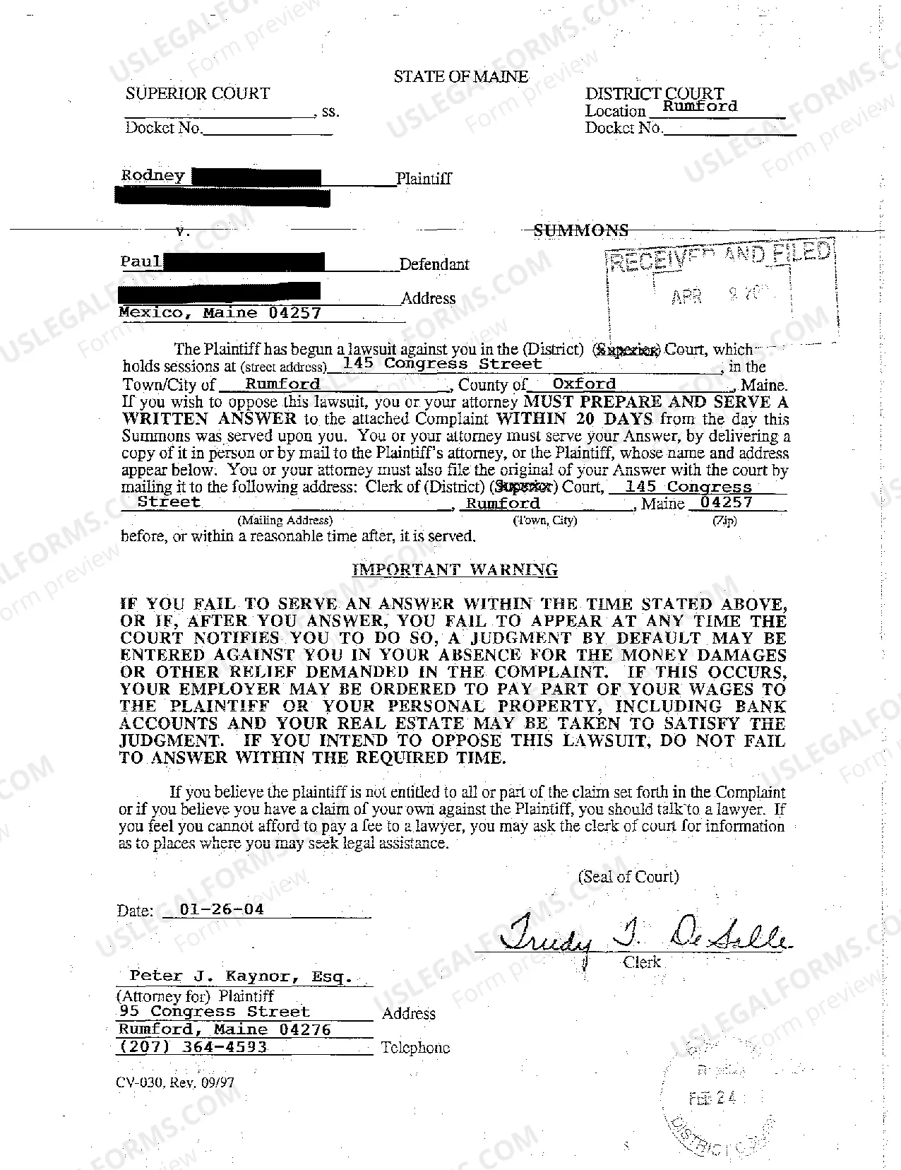 Preview A01 Complaint - Personal Injury Due to Assault on a Minor