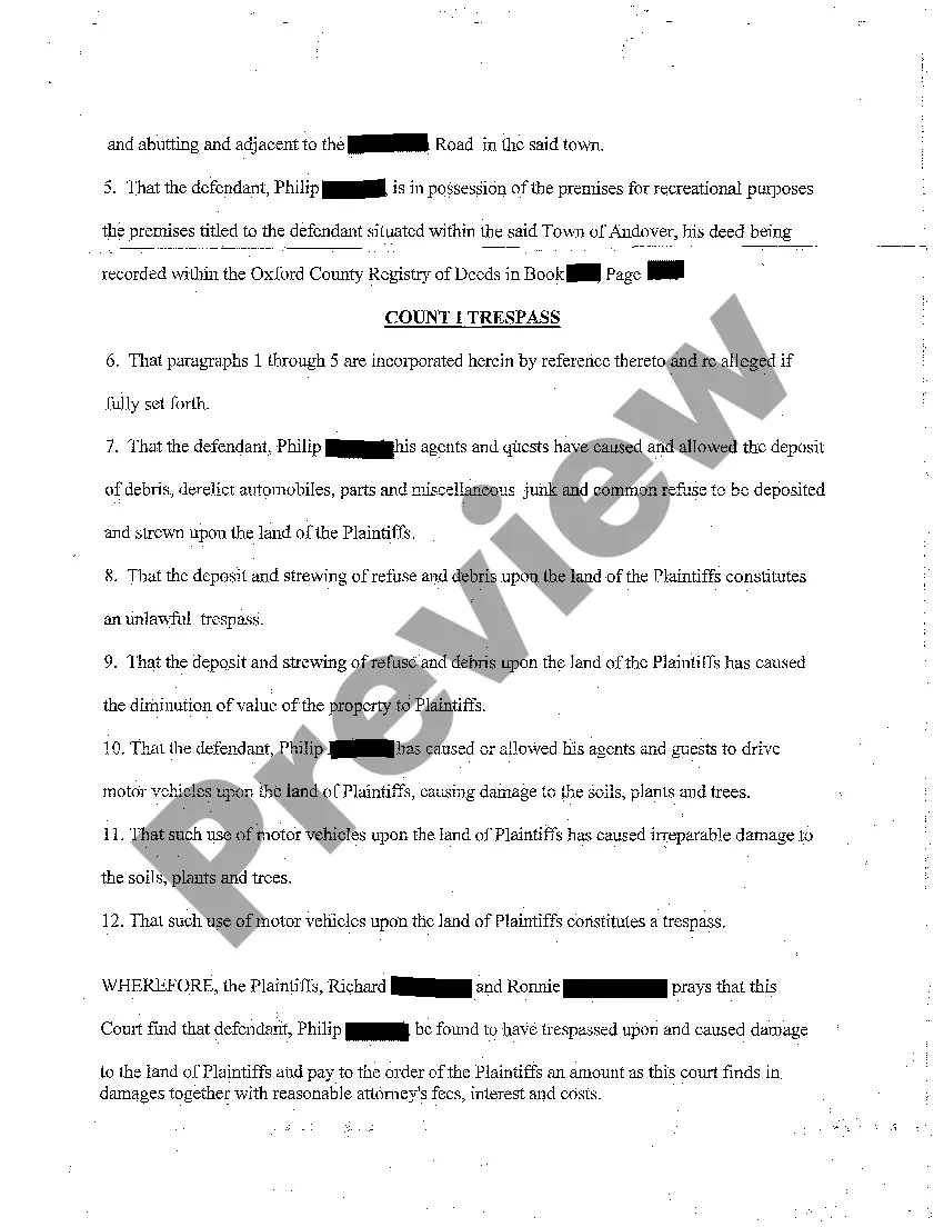 Preview A01 Complaint for Trespass to Property and Injunction