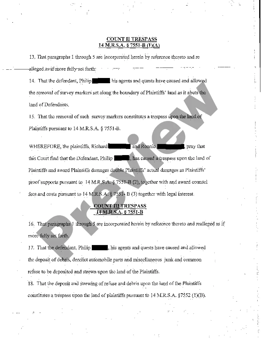 Preview A01 Complaint for Trespass to Property and Injunction