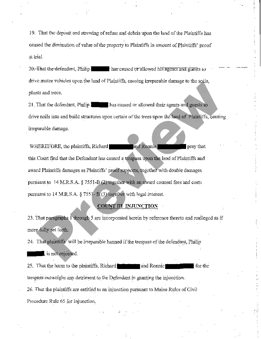 Preview A01 Complaint for Trespass to Property and Injunction