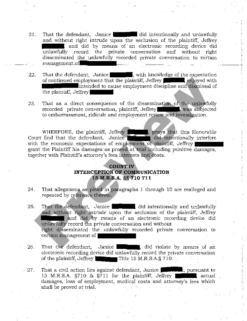 Get A01 Complaint - Invasion of Privacy - Intentional Infliction of Emotional Distress - Interception of Communication Preview A01 Complaint - Invasion of Privacy - Intentional Infliction of Emotional Distress - Interception of Communication