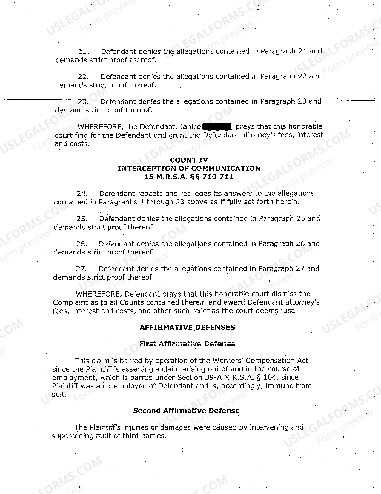 Preview A02 Defendant's Answer to Complaint