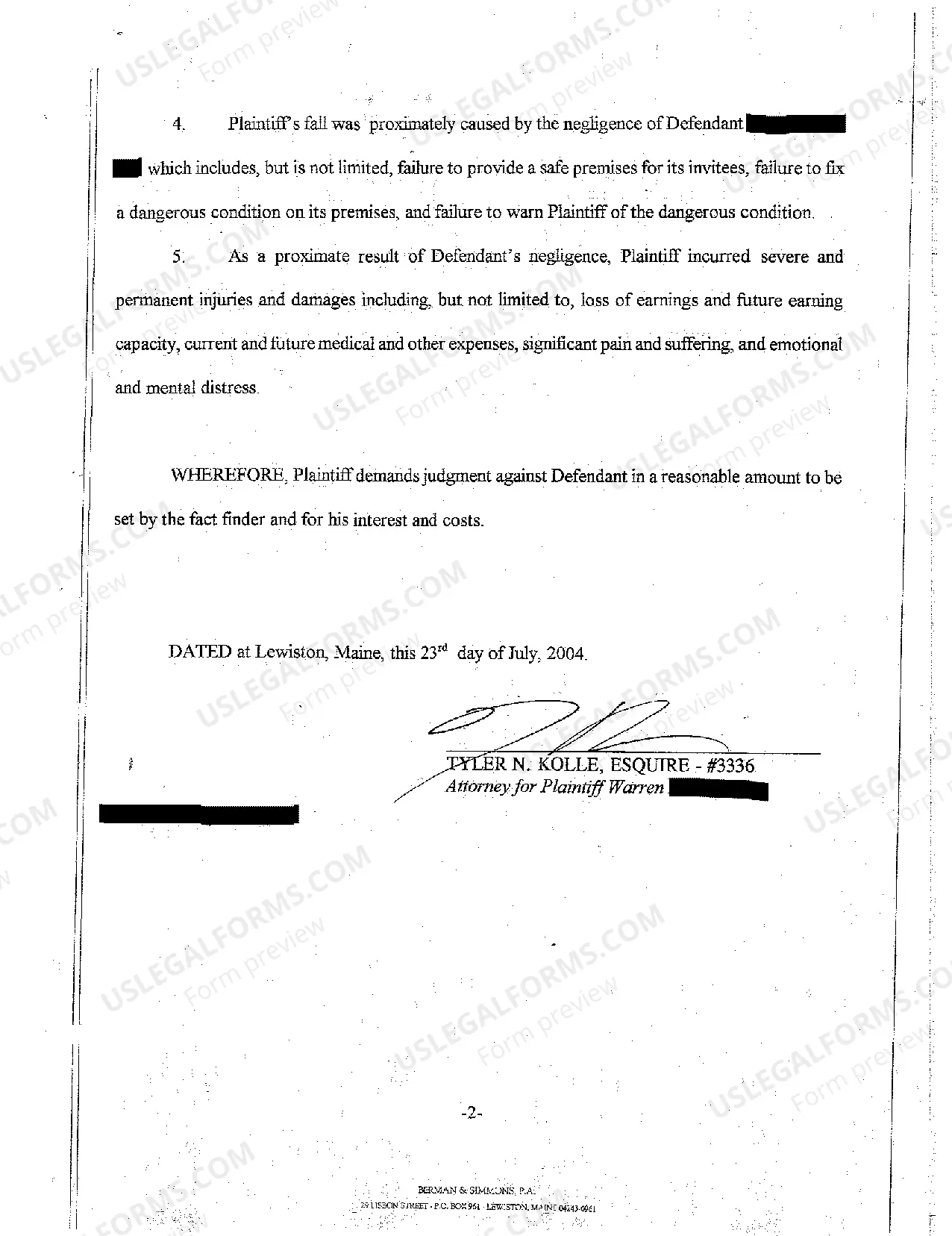 Preview A01 Complaint - Personal Injury Due to Slip and Fall Caused by Negligence of Store Owner