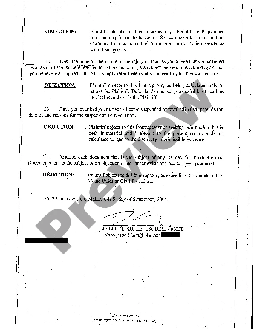 Preview A04 Plaintiff Objects to Interrogatories Propounded by Defendant