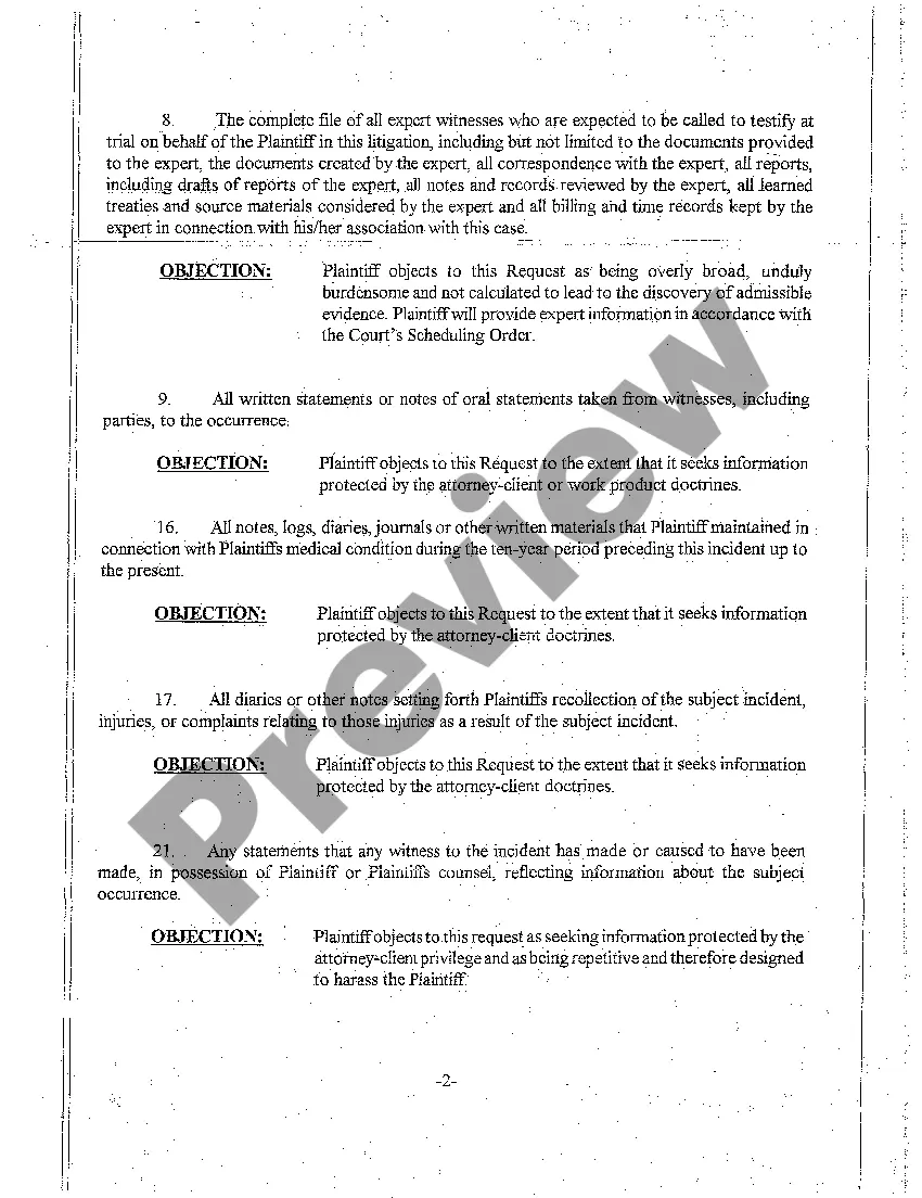 Preview A05 Plaintiff's Objection to Defendant's Request for Production of Documents