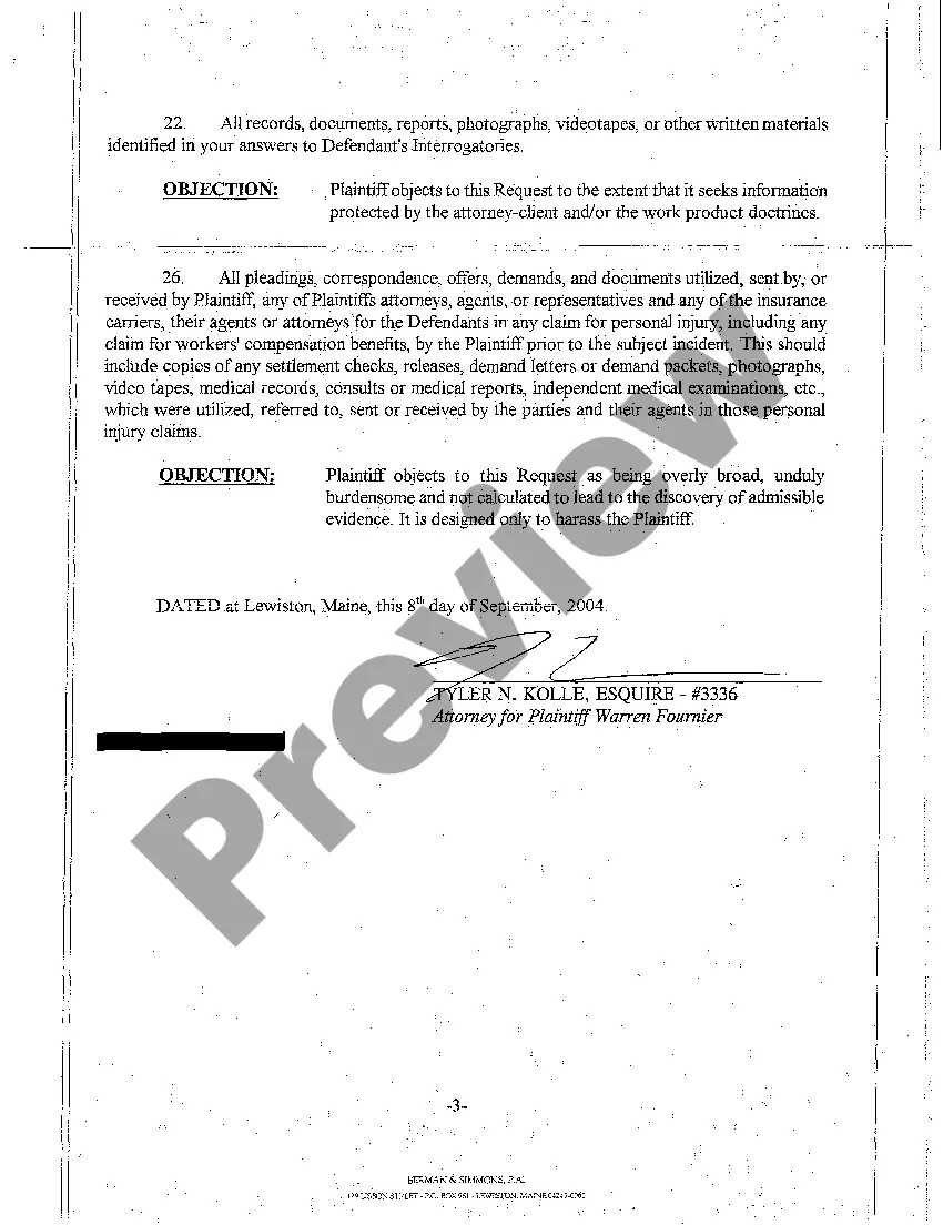 Preview A05 Plaintiff's Objection to Defendant's Request for Production of Documents