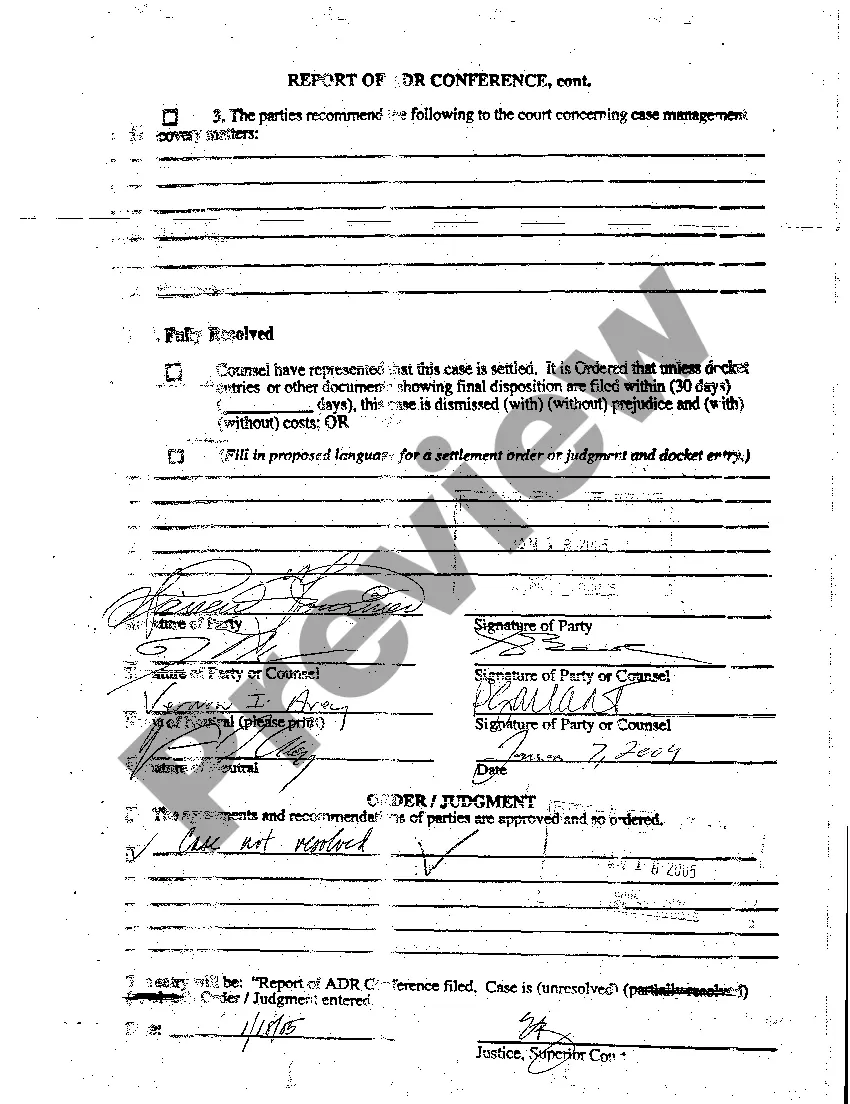 Preview A08 Report of ADR Conference and Order that Case Not Resolved