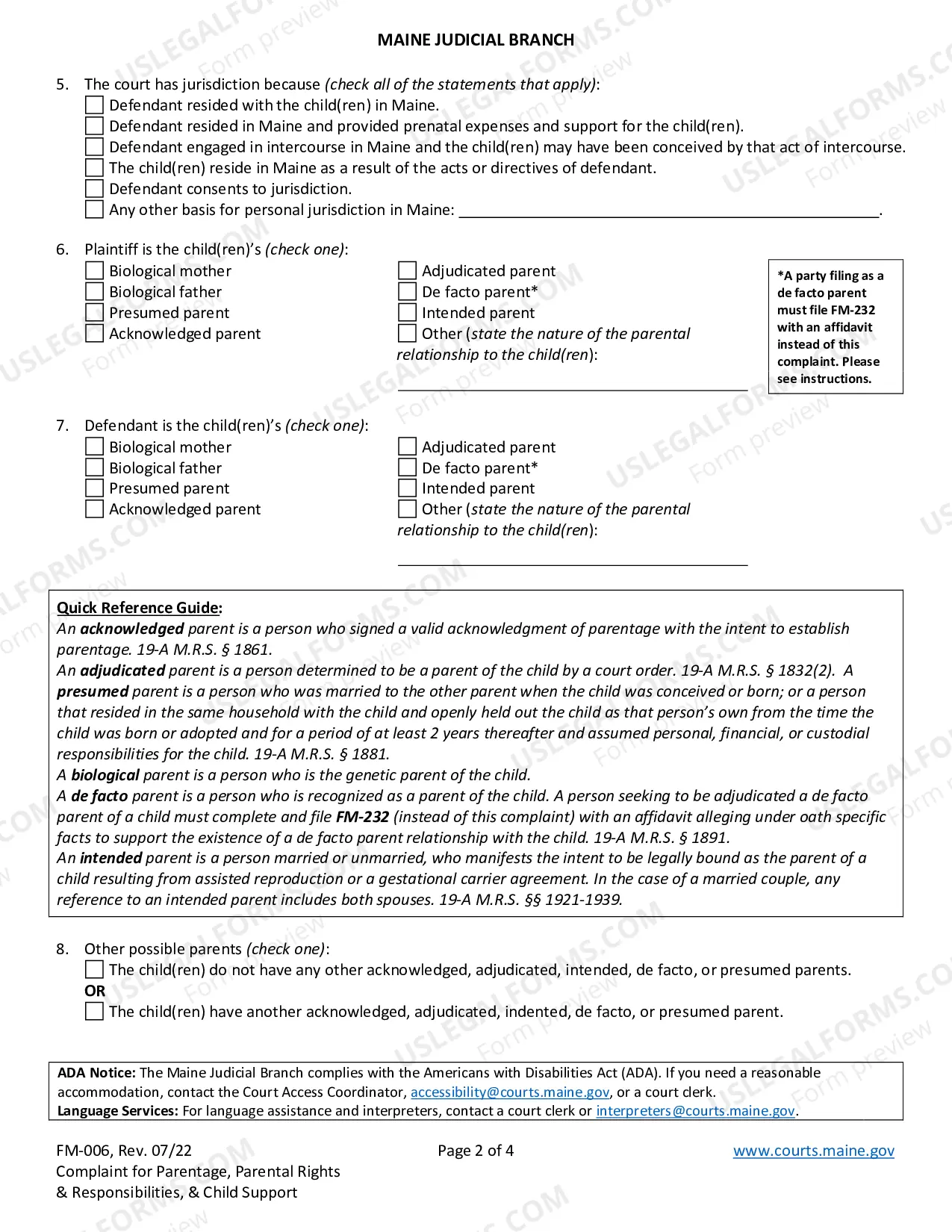 Preview Complaint for Determination of Paternity, Parental Rights and Responsibilities, Child Support
