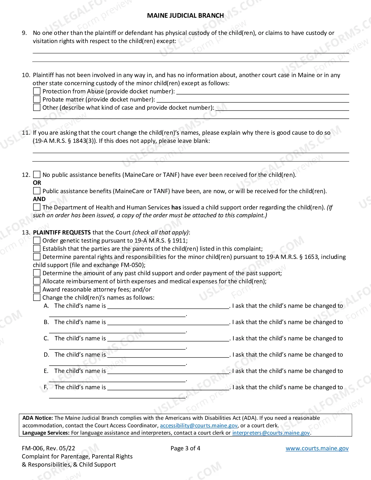 Preview Complaint for Determination of Paternity, Parental Rights and Responsibilities, Child Support