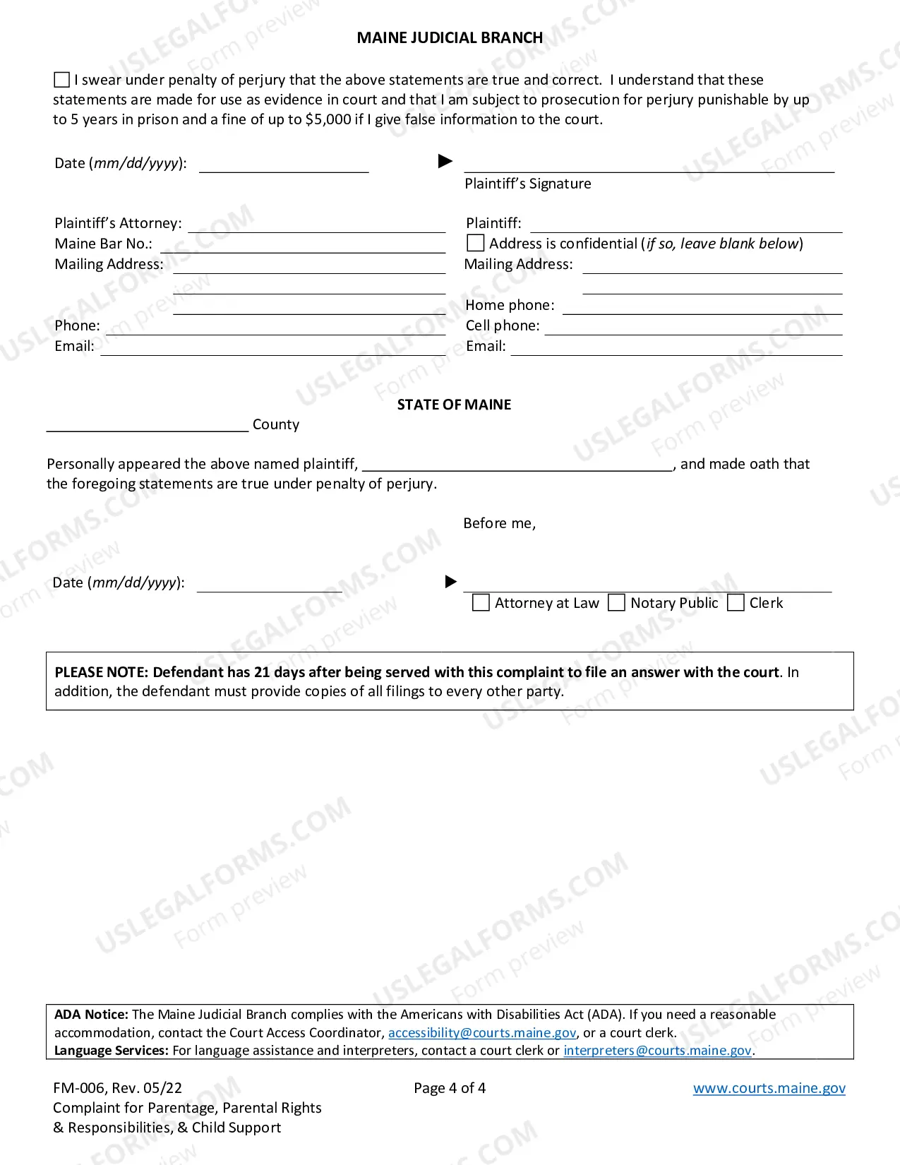 Preview Complaint for Determination of Paternity, Parental Rights and Responsibilities, Child Support