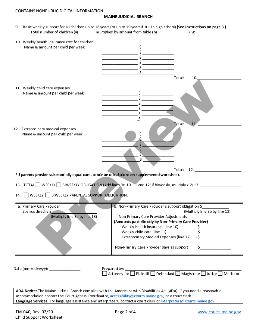 Maine Child Support Worksheet - Maine Child Support Worksheet | US Legal  Forms
