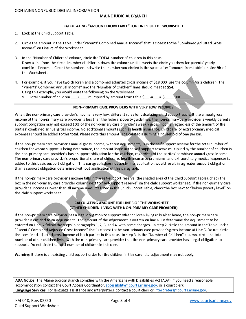 Maine Child Support Worksheet - Maine Child Support Worksheet | US Legal  Forms