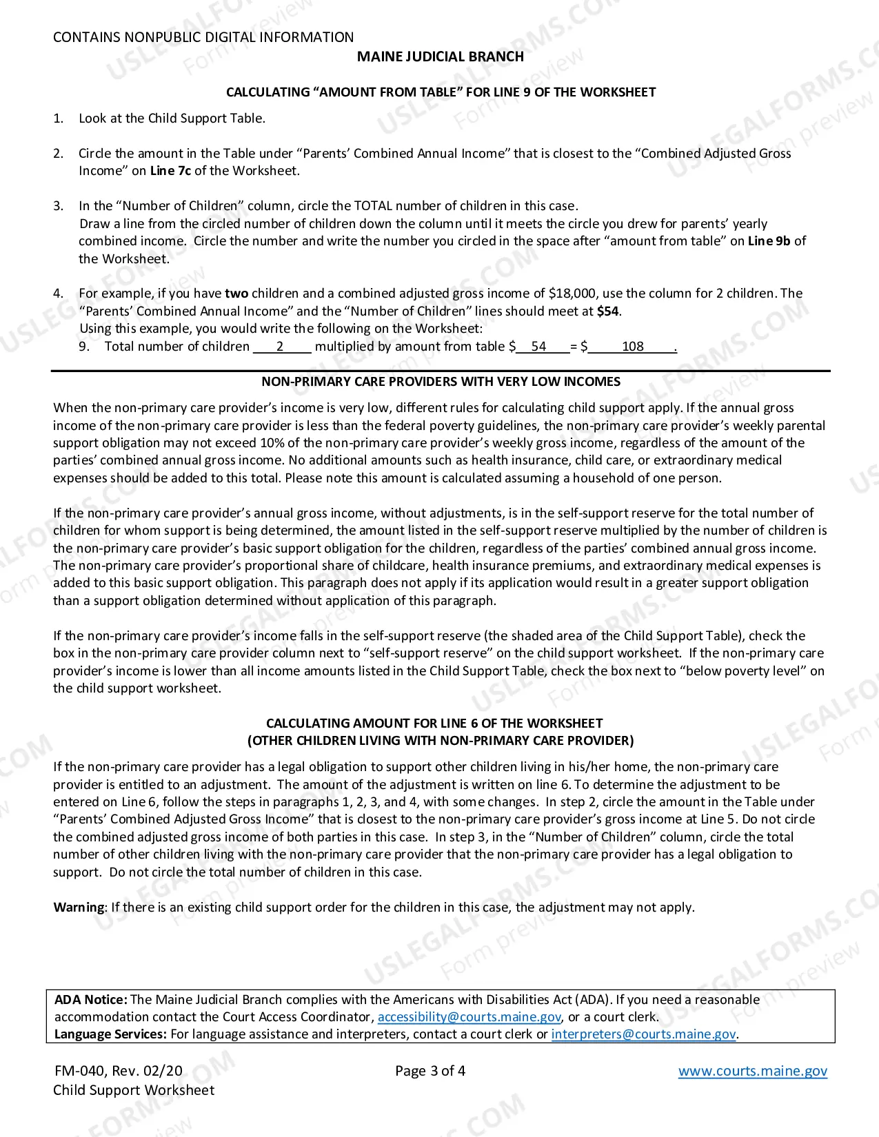 Preview Child Support Worksheet