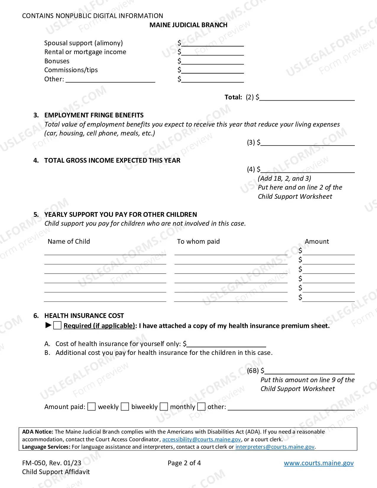 Preview Child Support Affidavit
