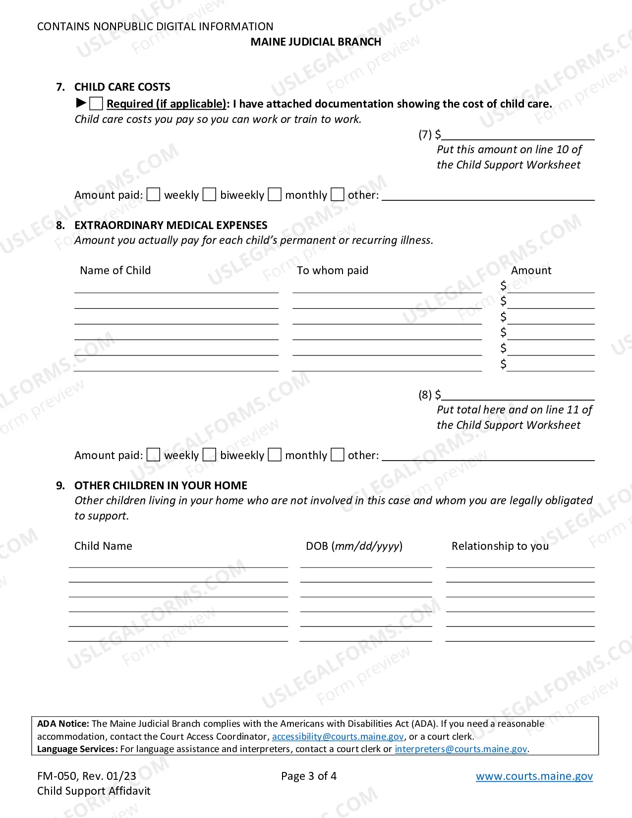 Preview Child Support Affidavit