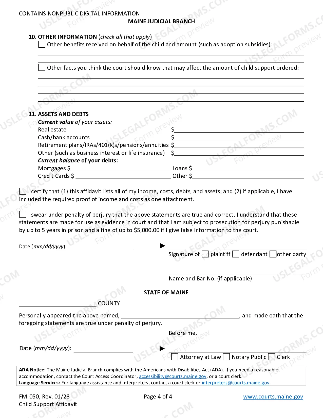 Preview Child Support Affidavit