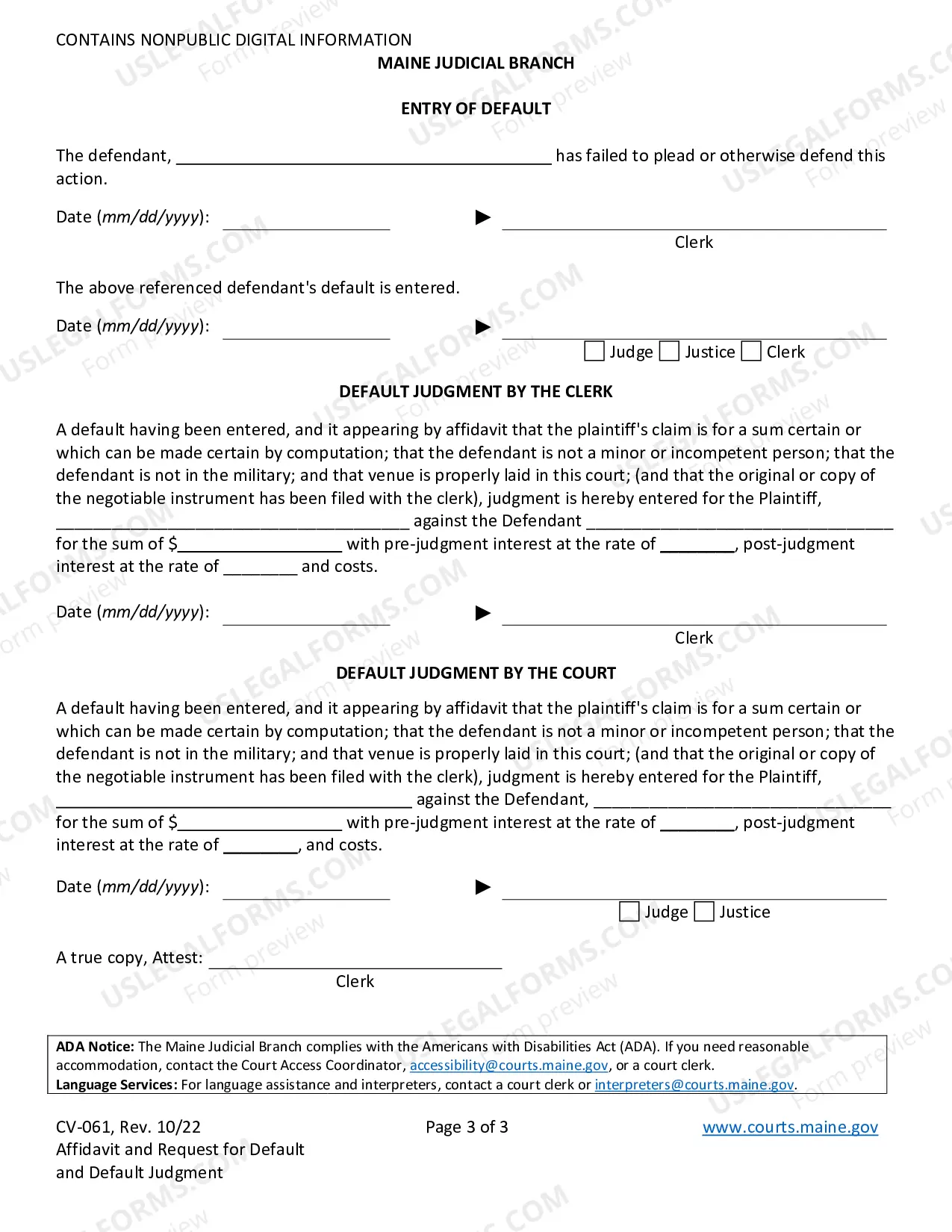 Preview Affidavit - Request Default and Judgment