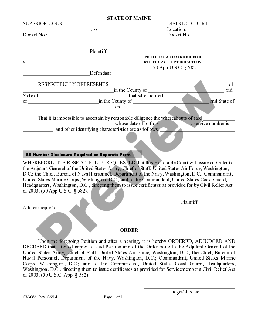 Maine Petition and Order for Military | US Legal Forms