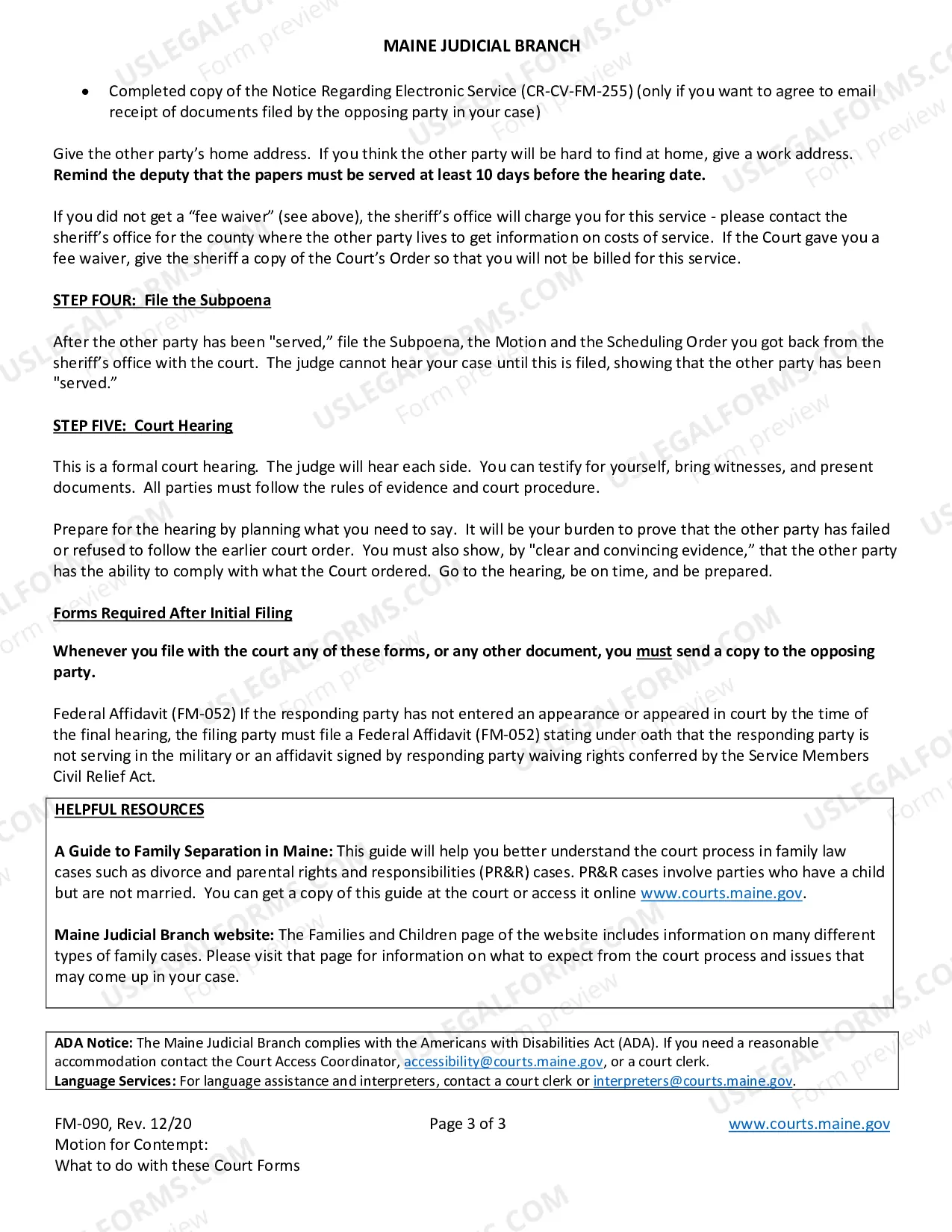 Preview Information Regarding Motion for Contempt