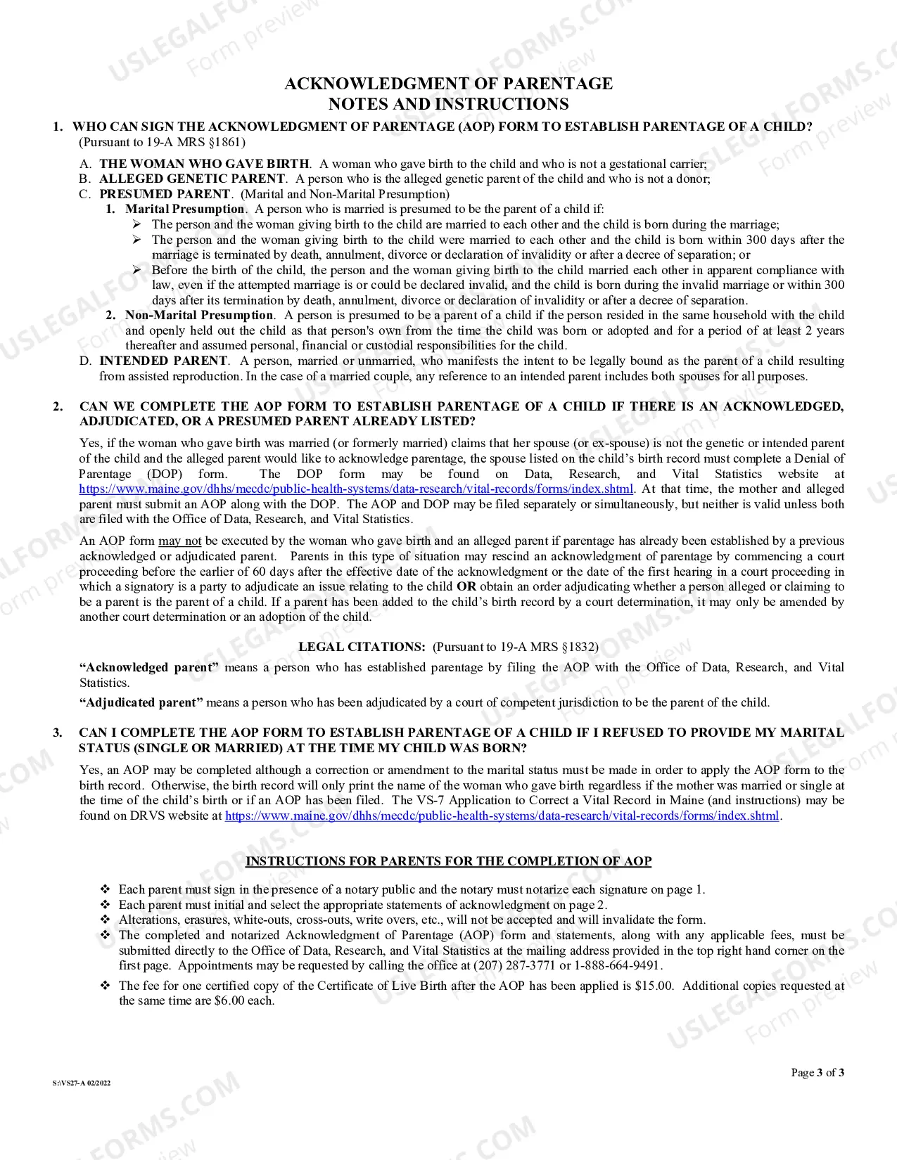 Preview Acknowledgment of Parentage Paternity