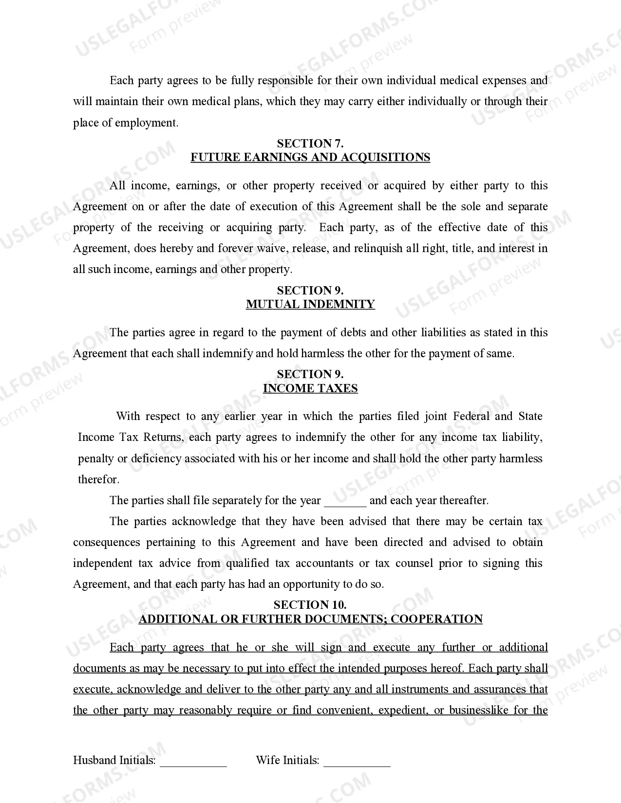 Preview Marital Domestic Separation and Property Settlement Agreement for persons with No Children, No Joint Property or Debts where Divorce Action Filed