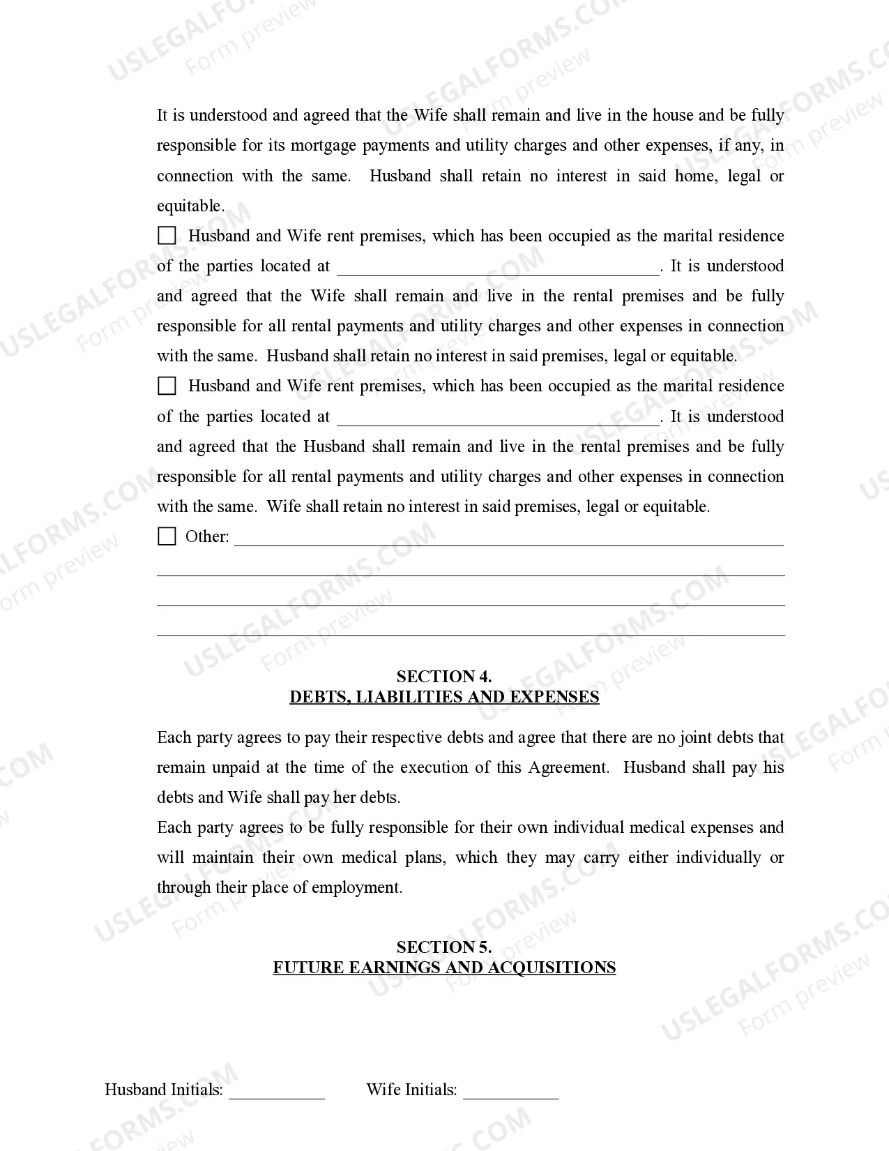 Preview Marital Domestic Separation and Property Settlement Agreement Minor Children no Joint Property or Debts where Divorce Action Filed