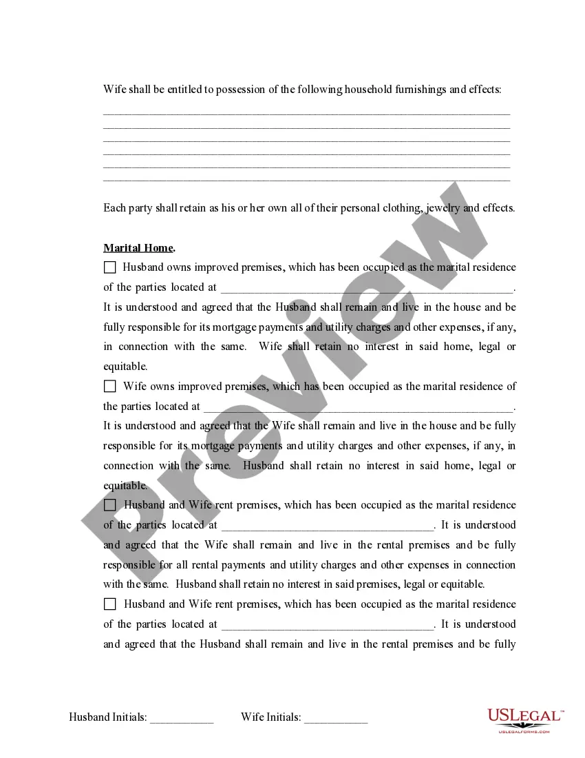 Preview Marital Domestic Separation and Property Settlement Agreement Minor Children no Joint Property or Debts effective Immediately