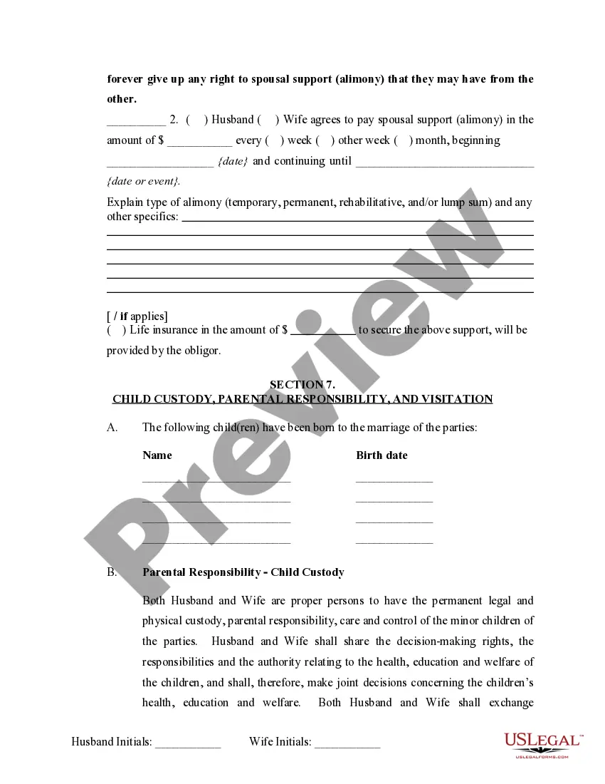 Preview Marital Domestic Separation and Property Settlement Agreement Minor Children no Joint Property or Debts effective Immediately