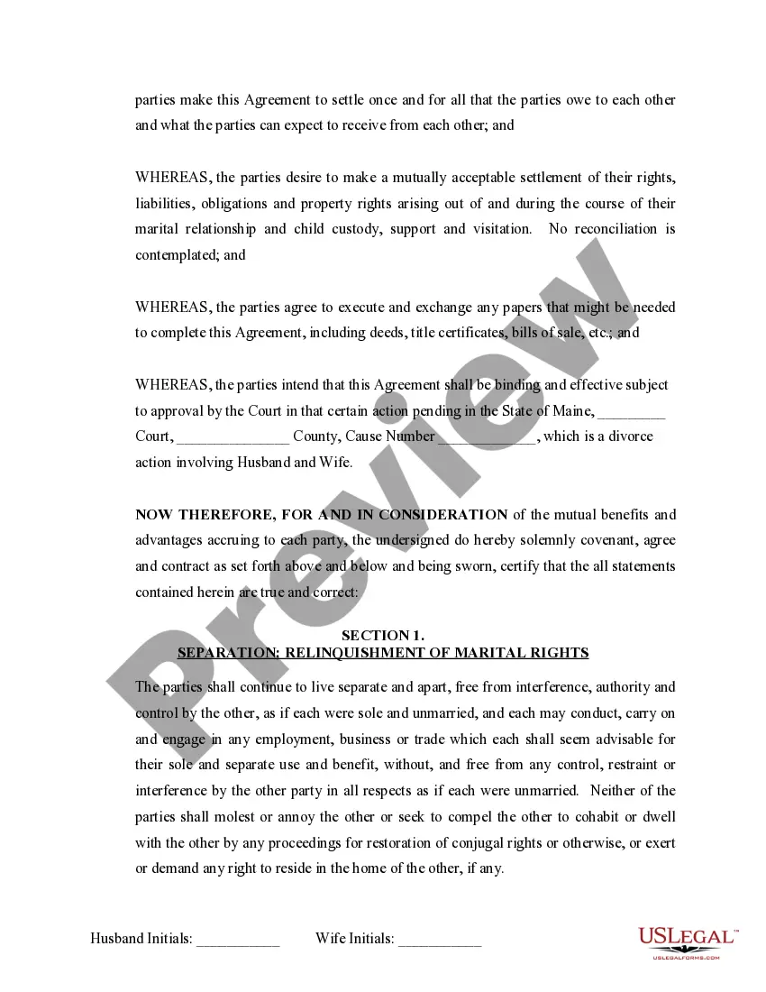 Preview Marital Domestic Separation and Property Settlement Agreement Minor Children Parties May have Joint Property or Debts where Divorce Action Filed