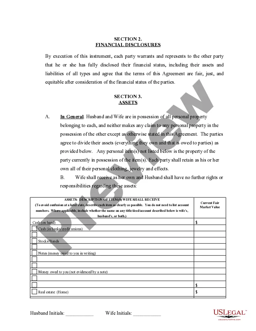 Preview Marital Domestic Separation and Property Settlement Agreement Minor Children Parties May have Joint Property or Debts where Divorce Action Filed